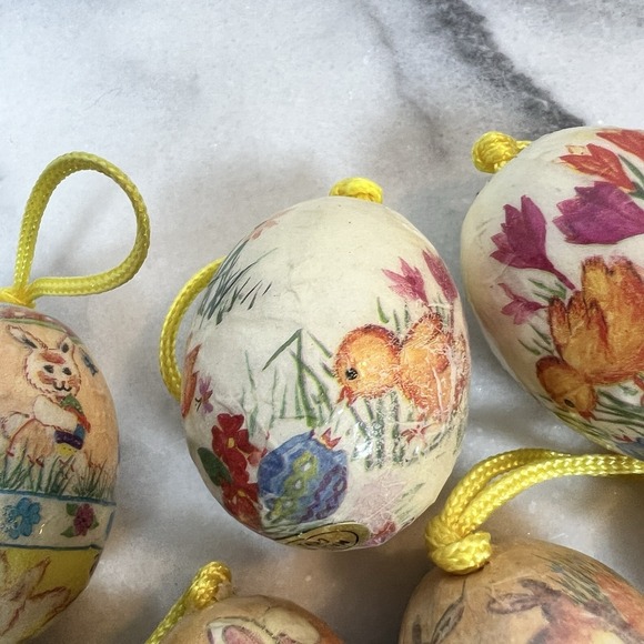 Vintage Decoupage Easter Egg Bunny Chick Ornaments 12pc Beautiful Pastel Eggs 🐇 - Picture 4 of 7